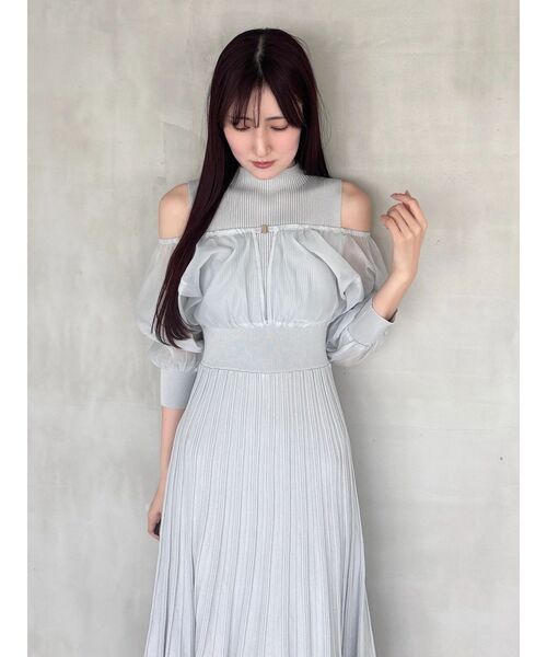 MERCURYDUO（マーキュリーデュオ）の「異素材ドッキングプリーツフレアニットワピース（ワンピース・レディース・ライトグレー/ブラック/アイボリー・MEDIUM/SMALL）」の14枚目の写真