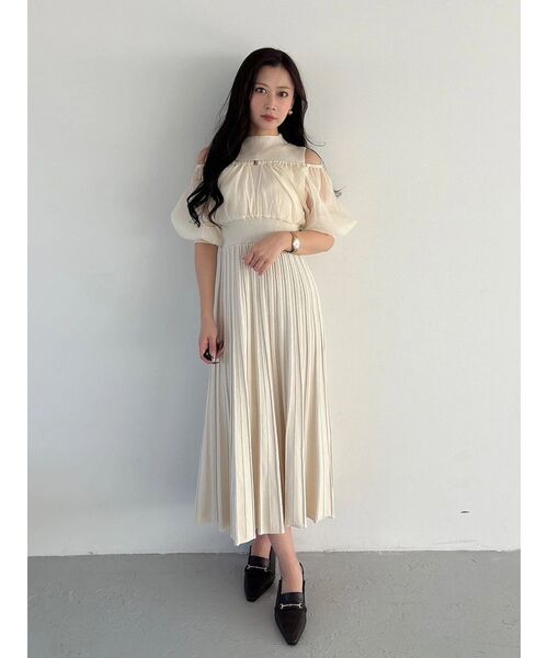 MERCURYDUO（マーキュリーデュオ）の「異素材ドッキングプリーツフレアニットワピース（ワンピース・レディース・ライトグレー/ブラック/アイボリー・MEDIUM/SMALL）」の16枚目の写真