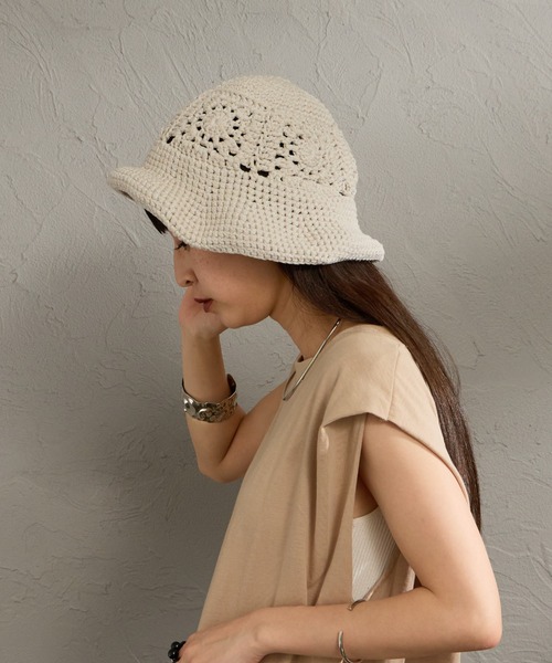 halo commodity（ハロ　コモディティー）の「[HALO COMMODITY/ハロコモディティー] PETAL ドライ ニットハット（ハット・レディース・チャコールグレー/キナリ・F）」の2枚目の写真