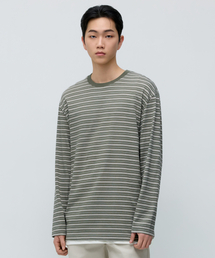 マルチストライプリラックスド長袖Tシャツ5 [オリーブ]
