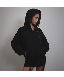 VOONT（ブント）の「Eyelet Button Two-Way Hood Zip-Up (BLACK)（パーカー）」