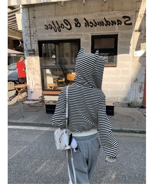 ARCHIVER（アーカイバ）の「【Lp】ボーダーキャットパーカー（パーカー・レディース・ホワイト・SMALL/LARGE）」の4枚目の写真