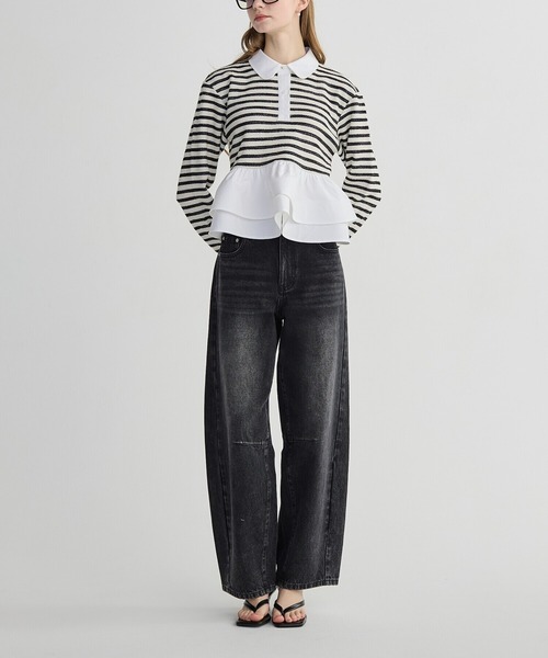 BIRTHDAY BASH(バースデイバッシュ)の「BB BARREL LEG DENIM(BBバレルレッグデニム)(デニムパンツ・レディース・ブラック/ピンク/ブルー・LARGE/MEDIUM/SMALL)」の2枚目の写真