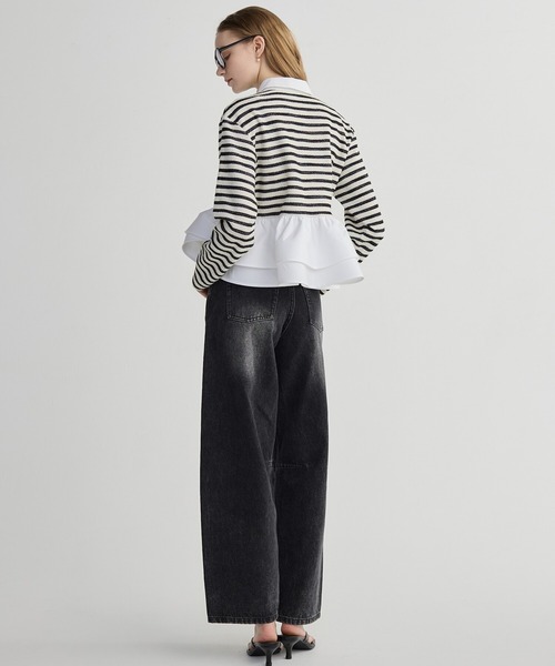 BIRTHDAY BASH(バースデイバッシュ)の「BB BARREL LEG DENIM(BBバレルレッグデニム)(デニムパンツ・レディース・ブラック/ピンク/ブルー・LARGE/MEDIUM/SMALL)」の5枚目の写真