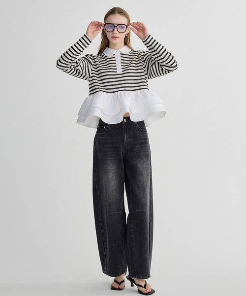 BIRTHDAY BASH(バースデイバッシュ)の「BB BARREL LEG DENIM(BBバレルレッグデニム)(デニムパンツ・レディース・ブラック/ピンク/ブルー・LARGE/MEDIUM/SMALL)」の4枚目の写真