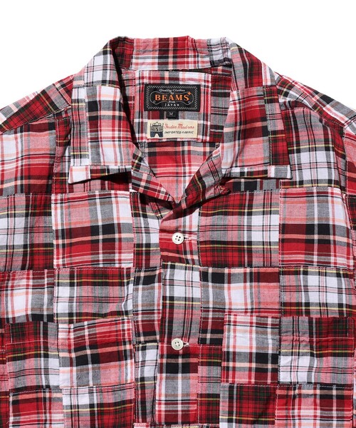 BEAMS PLUS（ビームスプラス）の「Open Collar Patchwork Madras（シャツ/ブラウス・メンズ・レッド・SMALL/X-LARGE/LARGE/MEDIUM）」の3枚目の写真