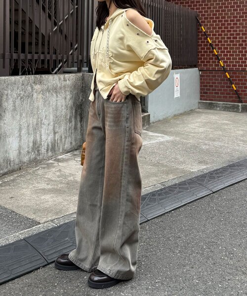 CIAOPANIC(チャオパニック)の「ヴィンテージライクセミフレアデニムパンツ(デニムパンツ・レディース・インディゴブルー/グレー/サックスブルー・LARGE/MEDIUM)」の9枚目の写真