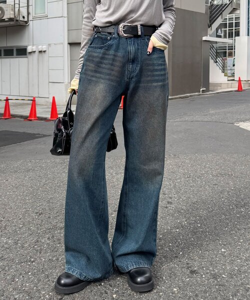 CIAOPANIC(チャオパニック)の「ヴィンテージライクセミフレアデニムパンツ(デニムパンツ・レディース・インディゴブルー/グレー/サックスブルー・LARGE/MEDIUM)」の12枚目の写真