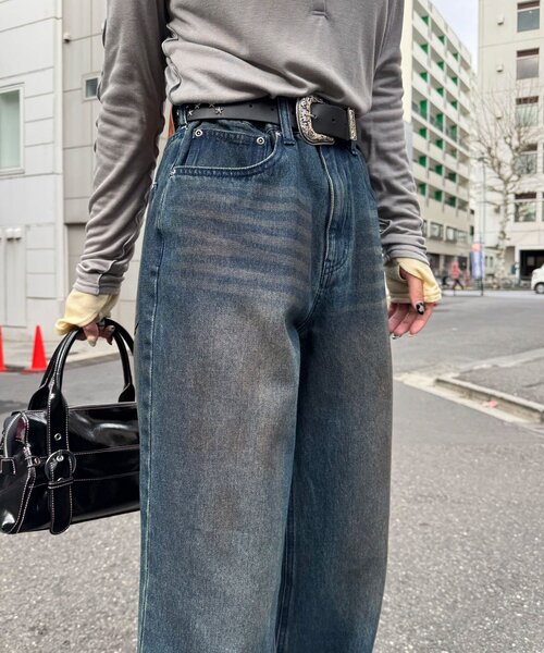 CIAOPANIC(チャオパニック)の「ヴィンテージライクセミフレアデニムパンツ(デニムパンツ・レディース・インディゴブルー/グレー/サックスブルー・LARGE/MEDIUM)」の13枚目の写真