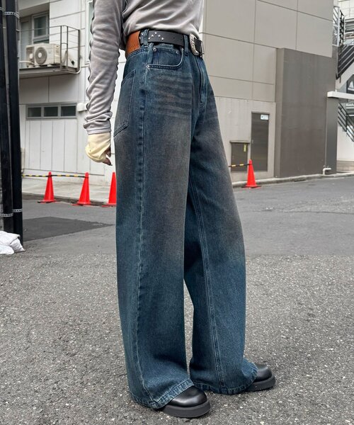 CIAOPANIC(チャオパニック)の「ヴィンテージライクセミフレアデニムパンツ(デニムパンツ・レディース・インディゴブルー/グレー/サックスブルー・LARGE/MEDIUM)」の14枚目の写真