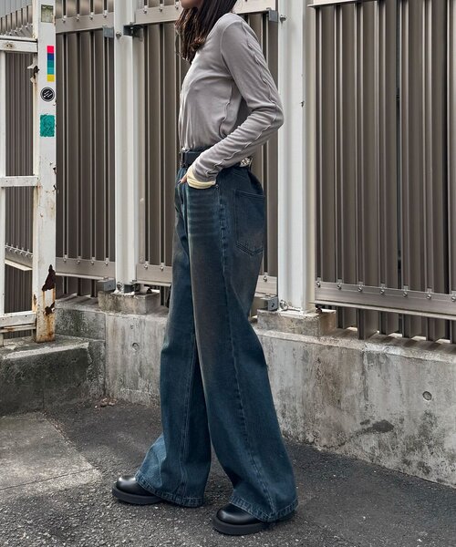 CIAOPANIC(チャオパニック)の「ヴィンテージライクセミフレアデニムパンツ(デニムパンツ・レディース・インディゴブルー/グレー/サックスブルー・LARGE/MEDIUM)」の18枚目の写真