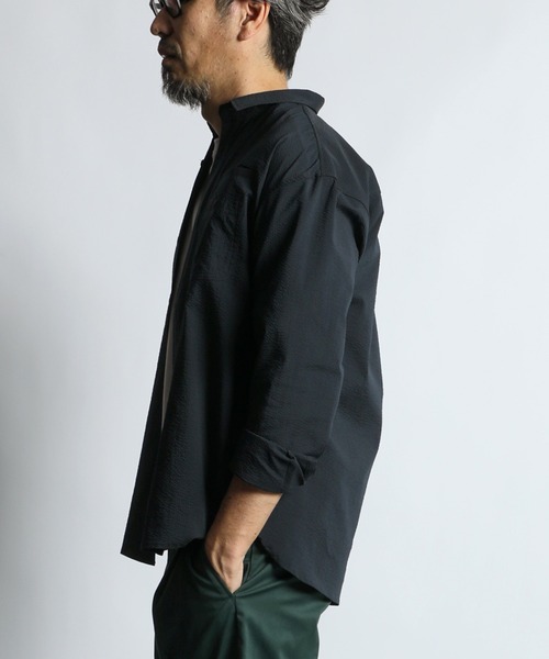 The DUFFER of ST.GEORGE（ザダファーオブセントジョージ）の「HIGH-TECH SEERSUCKER "COOLMAX" WORK SHIRT：クールマックス シアサッカー ワークシャツ / ミリタリーシャツ / セットアップ対応（シャツ/ブラウス・メンズ・ネイビー/チャコールグレー・X-LARGE/LARGE/MEDIUM/SMALL）」の7枚目の写真
