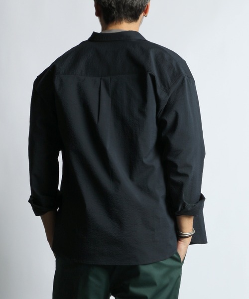 The DUFFER of ST.GEORGE（ザダファーオブセントジョージ）の「HIGH-TECH SEERSUCKER "COOLMAX" WORK SHIRT：クールマックス シアサッカー ワークシャツ / ミリタリーシャツ / セットアップ対応（シャツ/ブラウス・メンズ・ネイビー/チャコールグレー・X-LARGE/LARGE/MEDIUM/SMALL）」の8枚目の写真