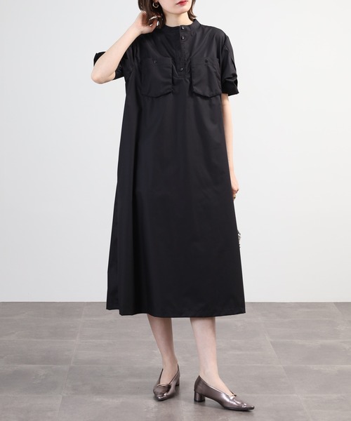 EGLANTINE（エグランティーヌ）の「EGLANTINE ノーカラーワンピース 半袖（ワンピース・レディース・ブルー系/ブラック系/ブラック・40）」の8枚目の写真