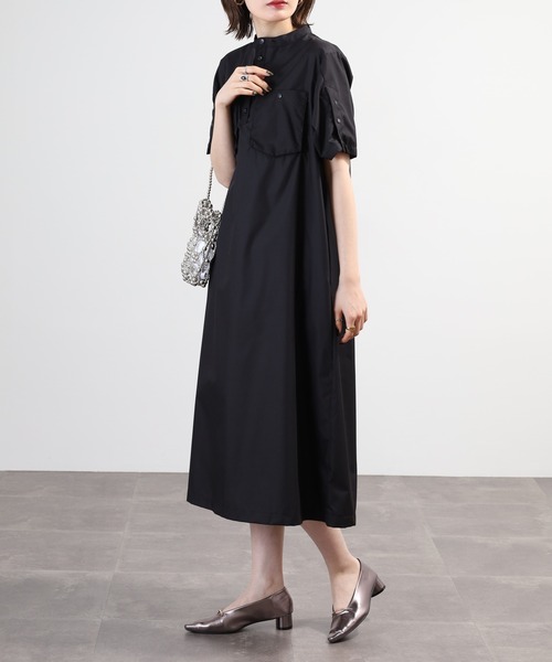 EGLANTINE（エグランティーヌ）の「EGLANTINE ノーカラーワンピース 半袖（ワンピース・レディース・ブルー系/ブラック系/ブラック・40）」の10枚目の写真