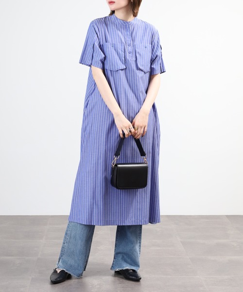 EGLANTINE（エグランティーヌ）の「EGLANTINE ノーカラーワンピース 半袖（ワンピース・レディース・ブルー系/ブラック系/ブラック・40）」の18枚目の写真
