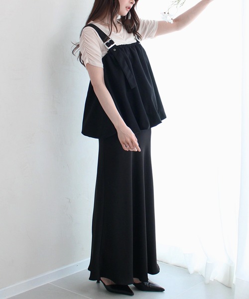 Reurie'(レウリィ)の「【ZOZO限定】ナイロンバルーンキャミ / ビスチェ タンクトップ レイヤード 重ね着 大人カジュアル シンプル 韓国 モノトーン(チュニック・レディース・グレイッシュベージュ/ブラック/チャコールグレー・FREE)」の5枚目の写真