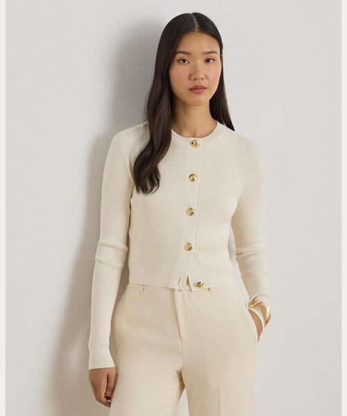LAUREN RALPH LAUREN(ローレン ラルフ ローレン)の「リブニット クルーネック カーディガン(カーディガン/ボレロ・レディース・ナチュラル・XS/L/M/S)」の1枚目の写真