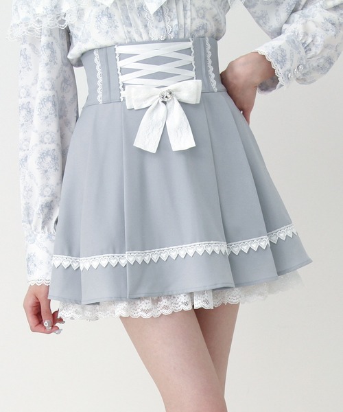 DearMyLove(ディアマイラブ)の「レースアップリボンプリーツスカート(スカート・レディース・ブラック/ブルーグレー・3L/LARGE/MEDIUM)」の2枚目の写真