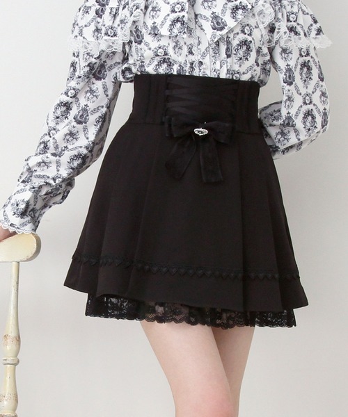 DearMyLove(ディアマイラブ)の「レースアップリボンプリーツスカート(スカート・レディース・ブラック/ブルーグレー・3L/LARGE/MEDIUM)」の1枚目の写真