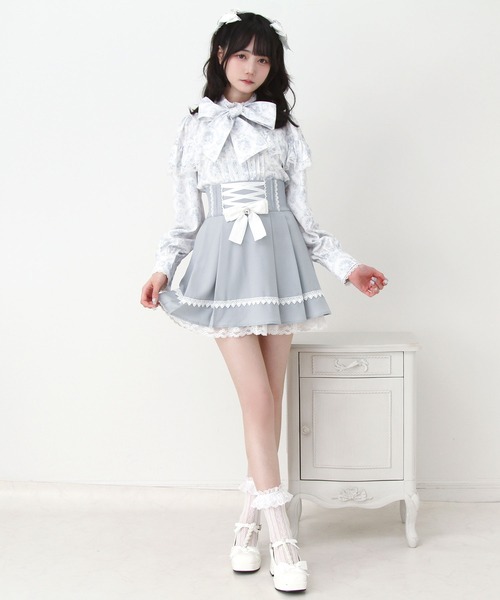 DearMyLove(ディアマイラブ)の「レースアップリボンプリーツスカート(スカート・レディース・ブラック/ブルーグレー・3L/LARGE/MEDIUM)」の6枚目の写真