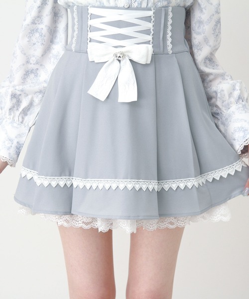 DearMyLove(ディアマイラブ)の「レースアップリボンプリーツスカート(スカート・レディース・ブラック/ブルーグレー・3L/LARGE/MEDIUM)」の8枚目の写真