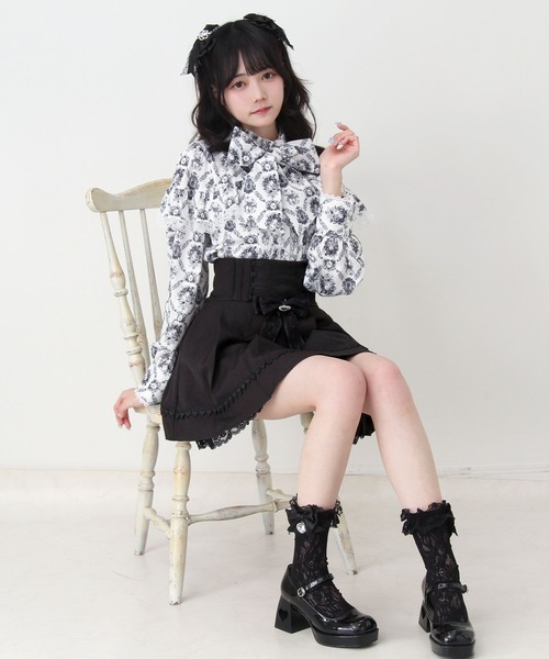 DearMyLove(ディアマイラブ)の「レースアップリボンプリーツスカート(スカート・レディース・ブラック/ブルーグレー・3L/LARGE/MEDIUM)」の9枚目の写真