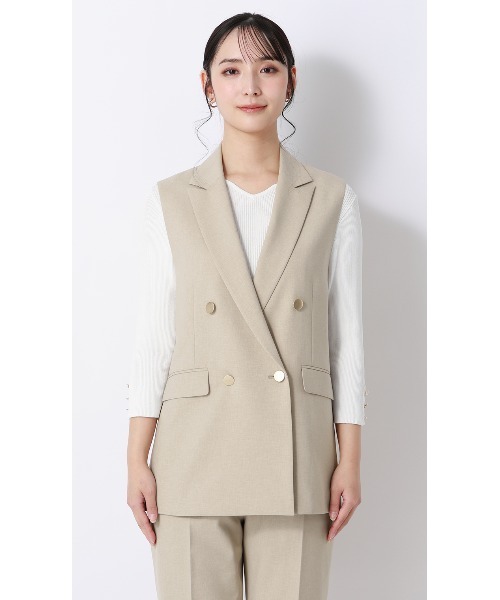 AOYAMA(アオヤマ)の「ダブルブレストジレ【セットアップ着用可】(スーツベスト・レディース・ベージュ/ネイビー・M)」の3枚目の写真