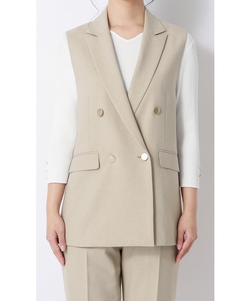 AOYAMA（アオヤマ）の「ダブルブレストジレ【セットアップ着用可】（スーツベスト・レディース・ベージュ/ネイビー・M）」の4枚目の写真