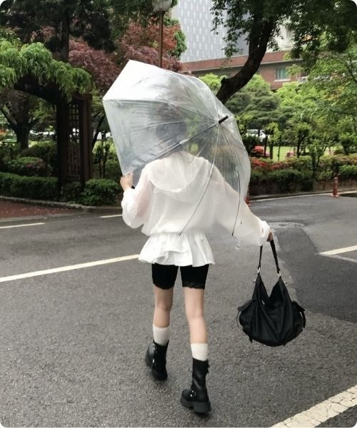 I.O.E(アイオイ)の「ドットデザイン シアーフーディージャケット(マウンテンパーカー・レディース・ホワイト/ブルー・FREE)」の6枚目の写真