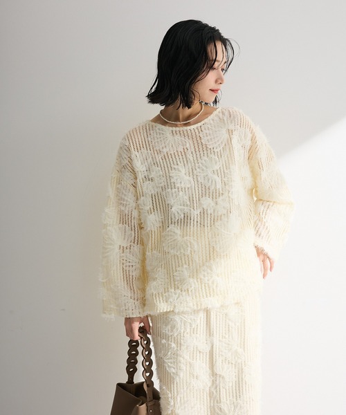 Green　Parks（グリーンパークス）の「レース刺繍プルオーバー（Tシャツ/カットソー・レディース・ブラック/ホワイト系その他2・FREE）」の12枚目の写真