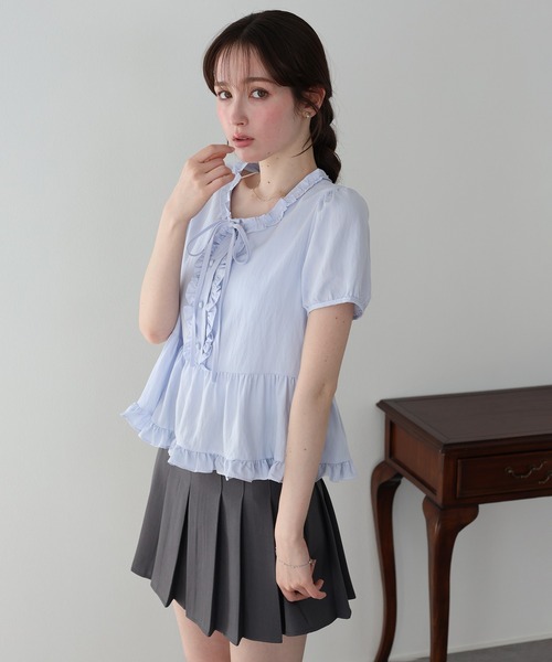 BLUEEAST(ブルーイースト)の「フロントリボンフリルブラウス(シャツ/ブラウス・レディース・ホワイト/サックスブルー/ピンク・MEDIUM)」の9枚目の写真