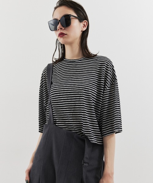 HANNE（アン）の「ハーフスリーブボーダーTEE（Tシャツ/カットソー・レディース・ブラック/ピンク・FREE）」の9枚目の写真