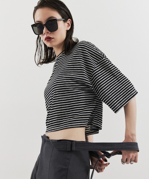 HANNE（アン）の「ハーフスリーブボーダーTEE（Tシャツ/カットソー・レディース・ブラック/ピンク・FREE）」の11枚目の写真