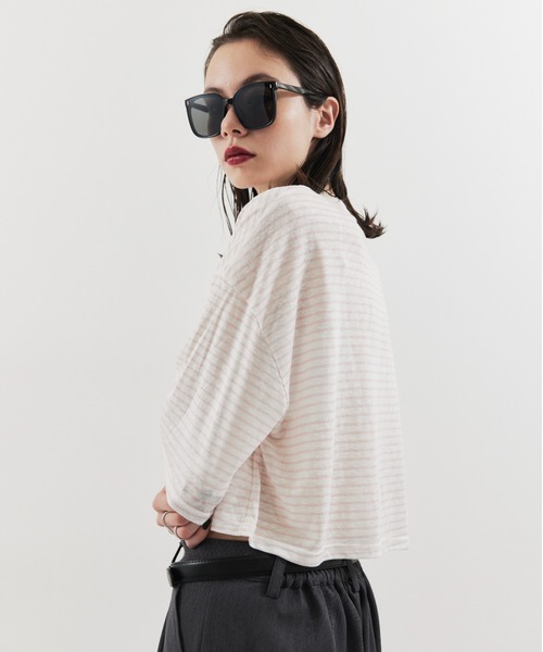 HANNE（アン）の「ハーフスリーブボーダーTEE（Tシャツ/カットソー・レディース・ブラック/ピンク・FREE）」の5枚目の写真