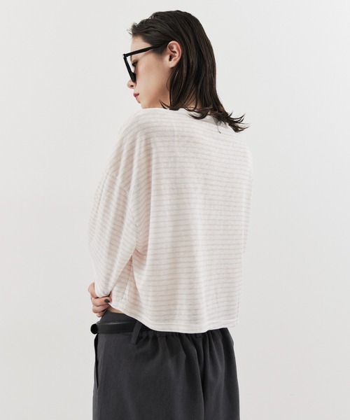 HANNE（アン）の「ハーフスリーブボーダーTEE（Tシャツ/カットソー・レディース・ブラック/ピンク・FREE）」の6枚目の写真