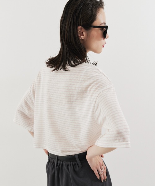 HANNE（アン）の「ハーフスリーブボーダーTEE（Tシャツ/カットソー・レディース・ブラック/ピンク・FREE）」の7枚目の写真
