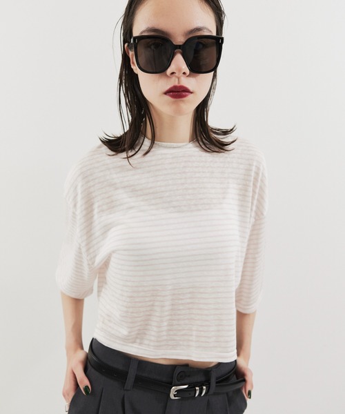 HANNE（アン）の「ハーフスリーブボーダーTEE（Tシャツ/カットソー・レディース・ブラック/ピンク・FREE）」の8枚目の写真