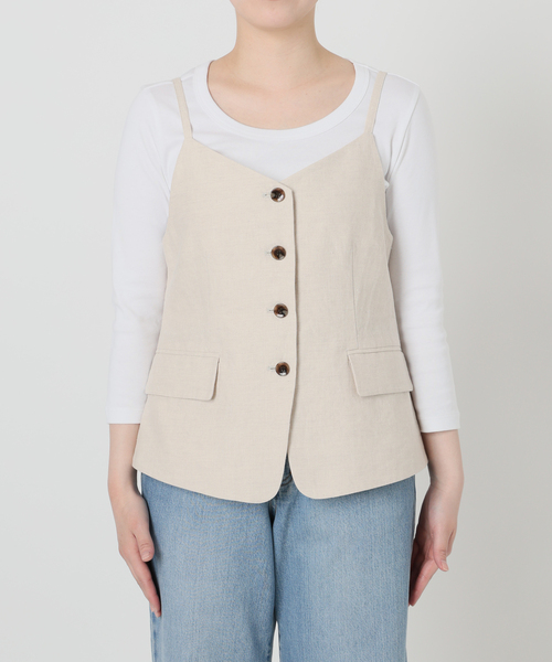 IENA(イエナ)の「《セットアップ対応》ウォッシャブル リネン混シェイプジレ(ベスト・レディース・ブラック/ベージュ・FREE)」の5枚目の写真