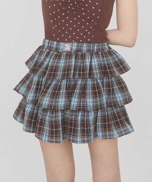 rumnel:(ルムネル)の「【セットアップ可能】チェックティアードミニスカート / Check Tiered Mini Skirt(スカート・レディース・ブラック/ブラウン・FREE)」の1枚目の写真