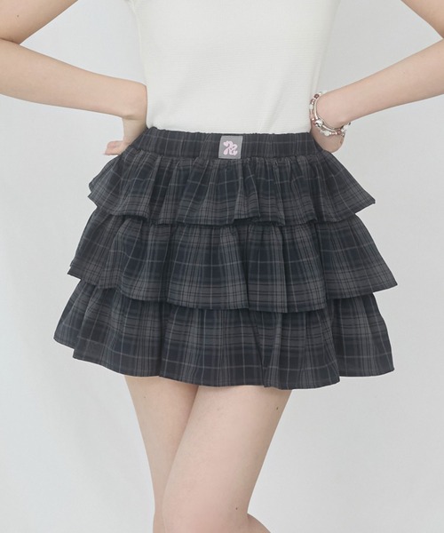 rumnel:(ルムネル)の「【セットアップ可能】チェックティアードミニスカート / Check Tiered Mini Skirt(スカート・レディース・ブラック/ブラウン・FREE)」の2枚目の写真