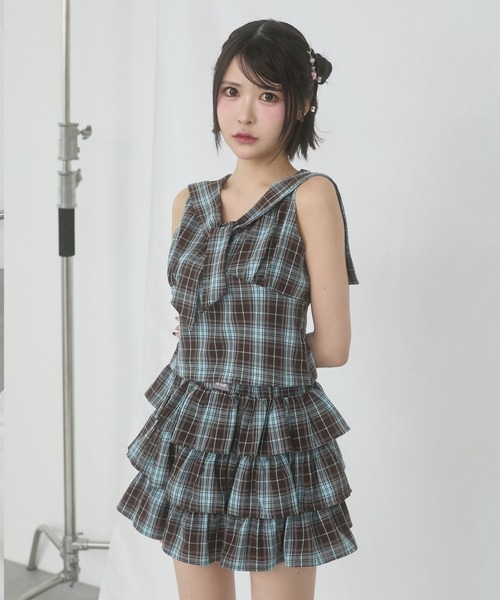 rumnel:(ルムネル)の「【セットアップ可能】チェックティアードミニスカート / Check Tiered Mini Skirt(スカート・レディース・ブラック/ブラウン・FREE)」の3枚目の写真
