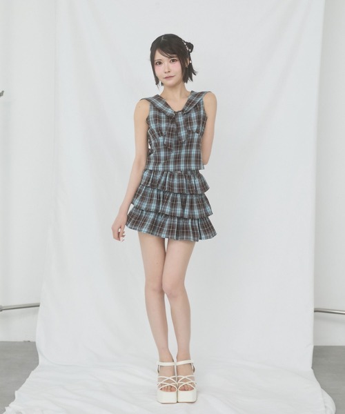 rumnel:(ルムネル)の「【セットアップ可能】チェックティアードミニスカート / Check Tiered Mini Skirt(スカート・レディース・ブラック/ブラウン・FREE)」の4枚目の写真