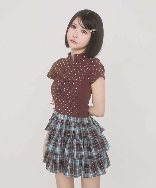 rumnel:(ルムネル)の「【セットアップ可能】チェックティアードミニスカート / Check Tiered Mini Skirt(スカート・レディース・ブラック/ブラウン・FREE)」の5枚目の写真