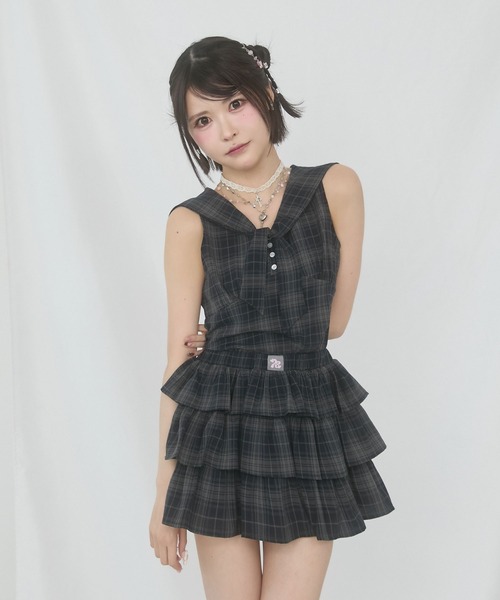 rumnel:(ルムネル)の「【セットアップ可能】チェックティアードミニスカート / Check Tiered Mini Skirt(スカート・レディース・ブラック/ブラウン・FREE)」の8枚目の写真