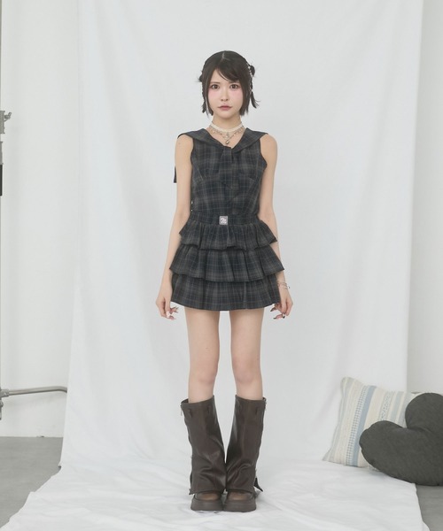 rumnel:(ルムネル)の「【セットアップ可能】チェックティアードミニスカート / Check Tiered Mini Skirt(スカート・レディース・ブラック/ブラウン・FREE)」の12枚目の写真