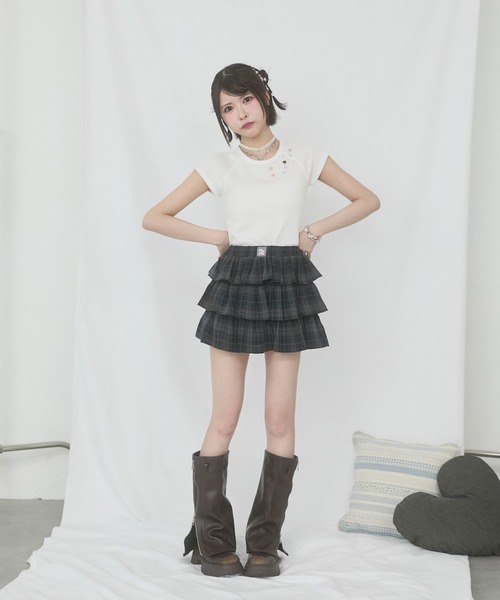 rumnel:(ルムネル)の「【セットアップ可能】チェックティアードミニスカート / Check Tiered Mini Skirt(スカート・レディース・ブラック/ブラウン・FREE)」の14枚目の写真