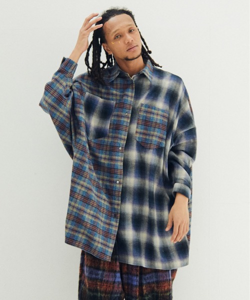 STOF（ストフ）の「Half flannel check big shirt（シャツ/ブラウス・メンズ・ブルー/グレー・M/S）」の2枚目の写真