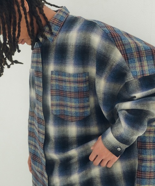 STOF（ストフ）の「Half flannel check big shirt（シャツ/ブラウス・メンズ・ブルー/グレー・M/S）」の3枚目の写真