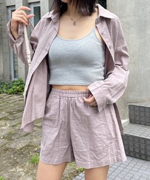 長袖シャツ×ショートパンツ セットアップ